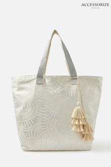 Accessorize Mia Metallic Silver Shell Print Tote Bag (T96861) | 36 €