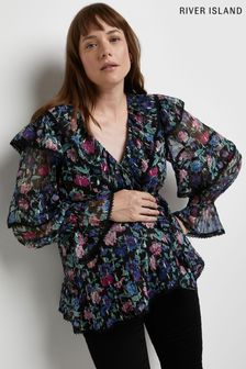Черная блузка для беременных с оборками и цветочным принтом River Island (T96877) | €12