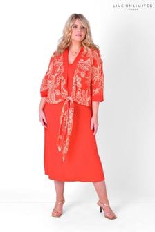 Live Unlimited Curve Red Floral Print Tie Front Jacket And Dress (T97055) | $213
