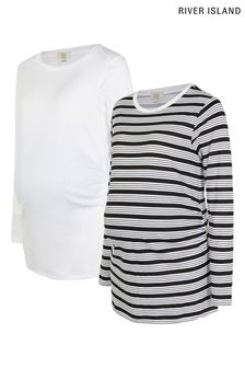 River Island White Maternity Ls Striped T-Shirt (T97694) | ₪ 102