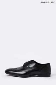 River Island Black Lace Up Brogue Derby Shoes (T97717) | SGD 58