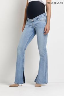 River Island Blue Denim Light Amelie Maternity Rae Flare Jeans (T97729) | $69