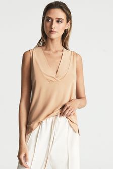 Reiss Peach Taylor V-Neck Shell Blouse (T97873) | AED490
