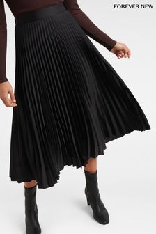 Forever New Black Ester Satin Pleated Skirt (T97952) | LEI 358