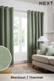 Sage Green Heavyweight Chenille Eyelet Blackout/Thermal Curtains (T97965) | €92 - €218