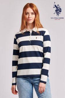 U.S. Polo Assn. Womens Blue USPA Long Sleeved Rugby Shirt (T98213) | €61