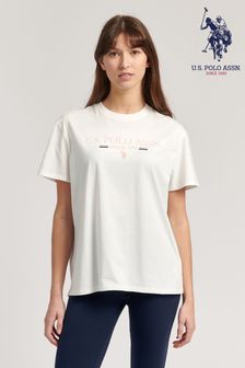 U.S. Polo Assn. Womens White USPA Logo Cropped T-Shirt (T98218) | ₪ 93