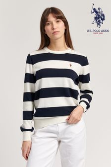 סוודר צווארון עגול של ‪U.s. Polo Assn.‬ לנשים עם פסים בכחול (T98230) | ‏233 ₪