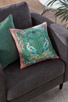 Green Floral Heron Print Cushion (T98485) | KRW23,900