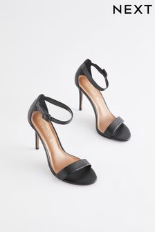 Black Signature Leather High Heel Sandals (T98797) | $75