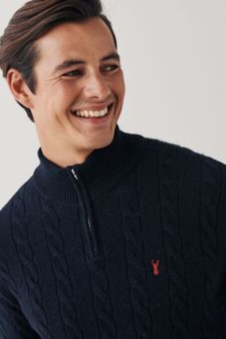 Navy Blue Zip Neck Chunky Cable Jumper (T98821) | €24