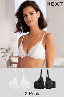 Black/White Non Pad Plunge Lace Detail Bras 2 Pack (T98994) | 82 zł