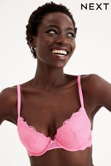 Bright Pink Push Up Pad Plunge Lace Bra (T98999) | €7