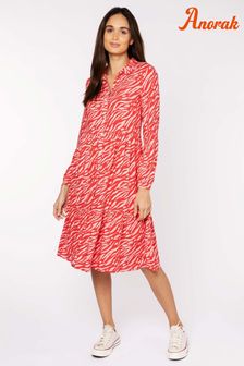 Anorak Pink Tiger Print ECOVERO™ Tiered Midi Dress (T99026) | 106 €