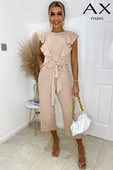 AX Paris Nude Frill Front Belted Jumpsuit (T99054) | ₪ 210