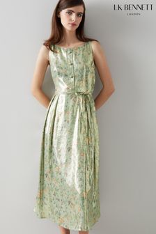 L.K.Bennett x Royal Ascot Callie Green Silk Metallic Fibre Apple Blossom Print Dress (T99142) | ₪ 1,998