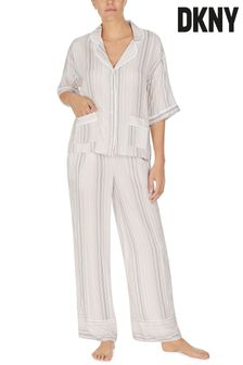 Donna Karan Cream Stripe Sleep Lounge Top And Pyjama Set (T99262) | ₪ 554