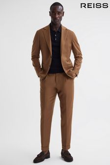 Reiss Tobacco Venue Slim Fit Wool Blend Rolled Hem Trousers (T99380) | AED1,210