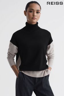 Reiss Stone/Black Alexis Wool Blend Roll Neck Jumper (T99384) | AED850