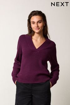 Rebrast pulover z V-izrezom in manšetami (T99400) | €18