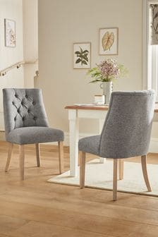Set of 2 Chunky Weave Mid Grey Wolton Collection Luxe Buttoned Dining Chairs (T99530) | €490