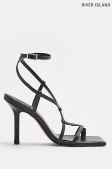 River Island Black Asymmetrical Barely There Sandals (T99625) | €18