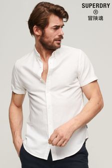 Superdry White Organic Cotton Studios Linen Short Sleeve Shirt (T99682) | kr820