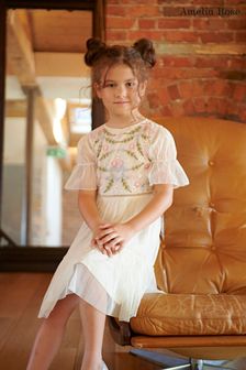 Amelia Rose Childrens Yellow Floral Embroidered Bodice Dress (T99736) | €69