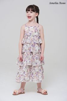 Amelia Rose Pink Floral Print Tiered Midaxi Length Dress (T99746) | €27