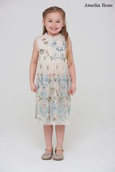 Amelia Rose Nude Floral Embroidered Dress (T99748) | €95
