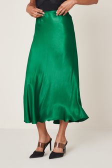 Зеленый - Атласная юбка трапециевидного кроя (T99978) | 835 грн