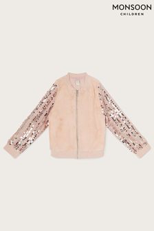 Monsoon Gold Sequin Sleeve Faux Fur Bomber Jacket (T9H490) | €45 - €51