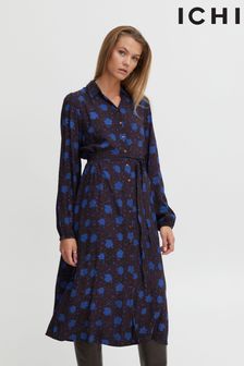 ICHI Brown Button Down Printed Midi Dress (T9U723) | 237 zł