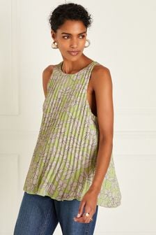 Green/Pink Floral Pleated Sleeveless Top (TFF926) | 100 zł