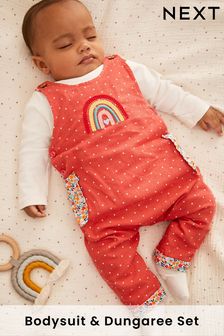 Pink Rainbow Baby Woven Dungaree And Bodysuit (0mths-3yrs) (TJ2028) | €28 - €30