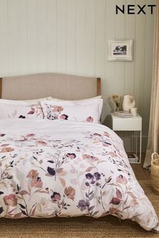 Pink/Cream Floral Oxford Edge Reversible 100% Cotton Duvet Cover and Pillowcase Set (TW6369) | €17.50 - €35