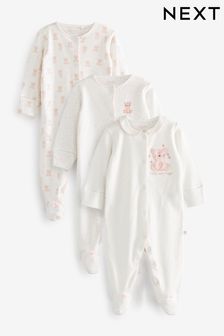 Bela/roza z medvedom - Komplet 3 spalnih pajacev za dojenčke (0–2 let) (U00013) | €19 - €21
