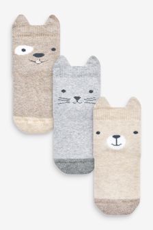 Neutral Brown Animal 3 Pack Towelling Baby Socks (0mths-2yrs) (U00452) | 7 €