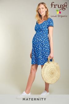 Синее платье для беременных и кормящих из органического хлопка с цветочным принтом Frugi (U00462) | 2 209 грн