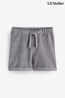 Lil Atelier Baby Unisex Grey Towel Shorts (U00556) | $25
