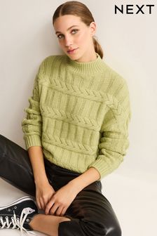 Grün - Pullover mit Stehkragen und Zopfmuster (U00723) | 23 €