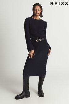 Reiss Navy Jodie Regular Knitted Cashmere Blend Midi Dress (U00963) | €129