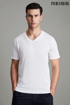 Reiss White Dayton Cotton V-Neck T-Shirt (U00984) | €32