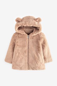 Camel Brown Cosy Faux Fur Character Ears Coat (12mths-7yrs) (U01144) | €35 - €39