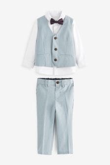 Blue Waistcoat, Shirt & Trouser Set Waistcoat, Trousers, Shirt & Bow Tie Set (3mths-9yrs) (U01764) | OMR18 - OMR21