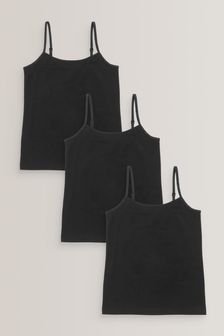Black 3 Pack Elastic Strappy Cami Vests (1.5-16yrs) (U01766) | €12 - €17.50