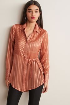 Rust Brown Stripe Detail Sheer Shirt (U01832) | €10