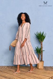 Crew Clothing Company Pastel Pink Stripe Cotton A-Line Dress (U01876) | ₪ 303