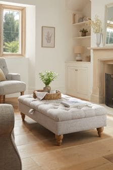 Buttoned Chunky Weave Mid Natural Albury Large with Storage Footstool (U01880) | €340