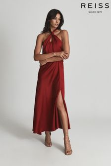 Reiss Red Lorena Halter Neck Satin Midi Dress (U01913) | ₪ 1,360